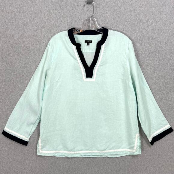 Talbots 100% Linen Tunic Shirt Size M Beachy Coastal Grandma Nautical Sailing - Picture 2 of 15
